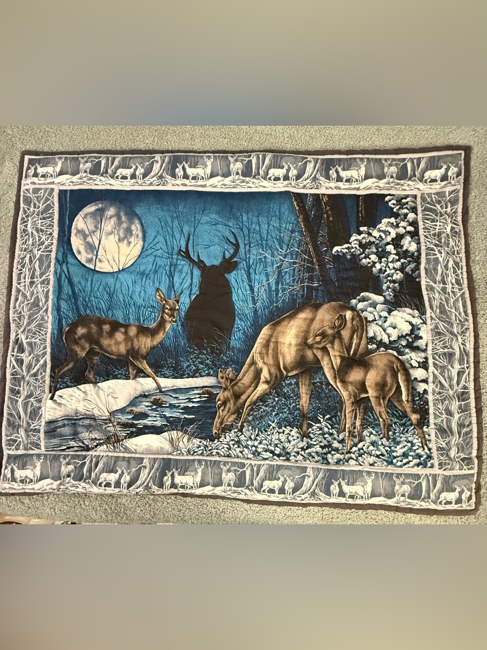 Vintage Cotton 32” X 42” Moonlight Serenade Springs Deer Throw Blanket